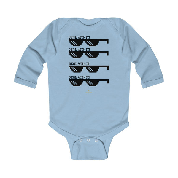 Funny "Deal With It" Cute Baby Boy/Girls Infant Kids Long Sleeve Bodysuit -Made in USA-Infant Long Sleeve Bodysuit-Light Blue-NB-Heidi Kimura Art LLC