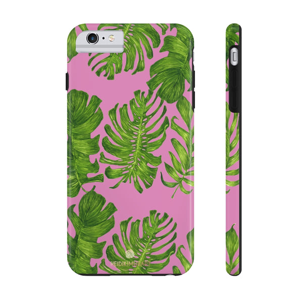 Pink Green Tropical Leaf iPhone Case, Hawaiian Case Mate Tough Samsung Galaxy Phone Cases-Phone Case-Printify-iPhone 6/6s Plus Tough-Heidi Kimura Art LLC