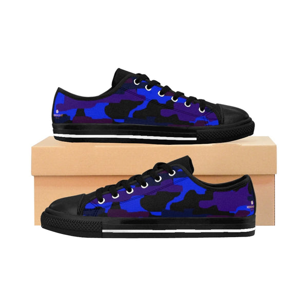 Purple Blue Camouflage Military Print Premium Men's Low Top Canvas Sneakers Shoes-Men's Low Top Sneakers-Heidi Kimura Art LLC