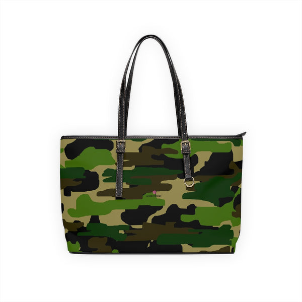 Green Camo Tote Bag, PU Leather Shoulder Hand Work Bag