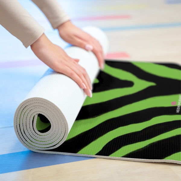 Green Zebra Foam Yoga Mat, Green and Black Animal Print Wild & Fun Stylish Lightweight 0.25" thick Best Designer Gym or Exercise Sports Athletic Yoga Mat Workout Equipment - Printed in USA (Size: 24″x72")