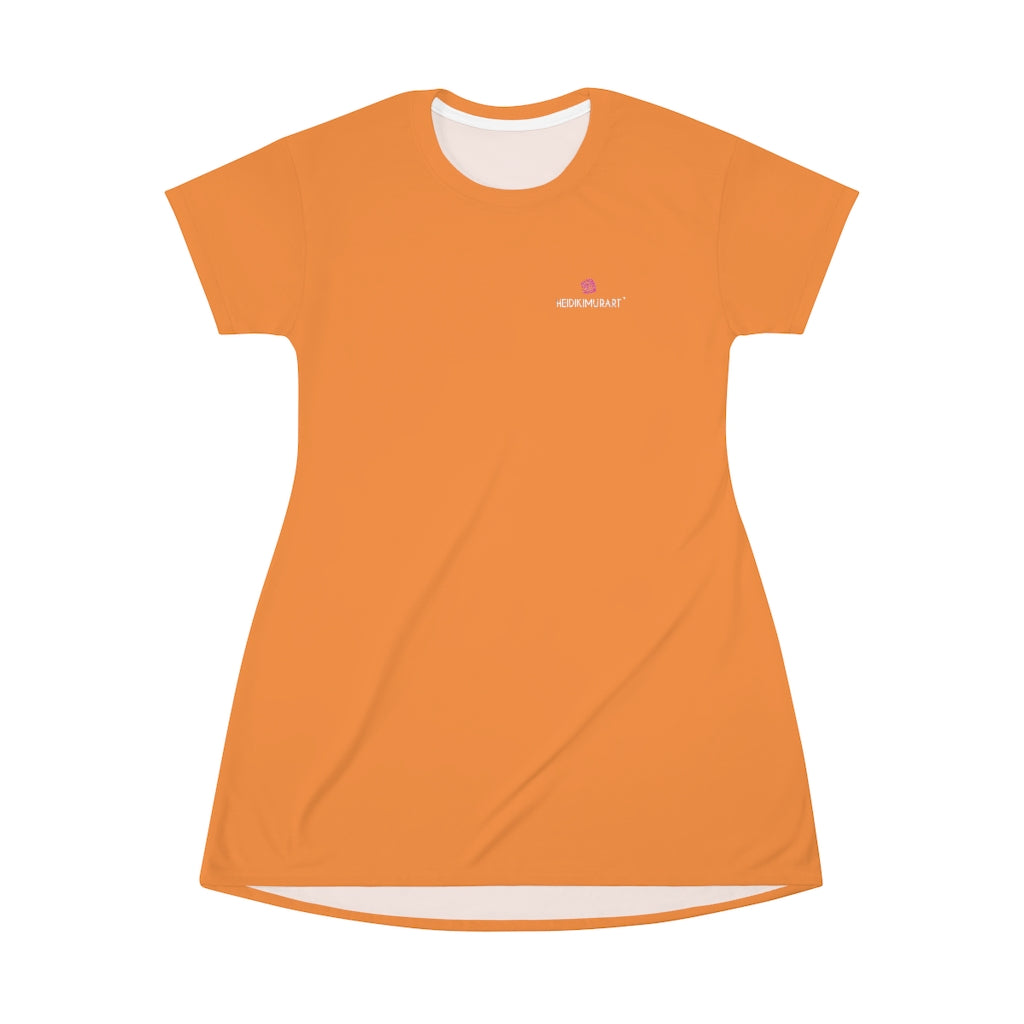 Solid Orange T-Shirt Dress, Solid Orange Color Oversized Best Modern Minimalist Print Crewneck Women's Long T-Shirt Dress For Women - Made in USA (US Size: XS-2XL)