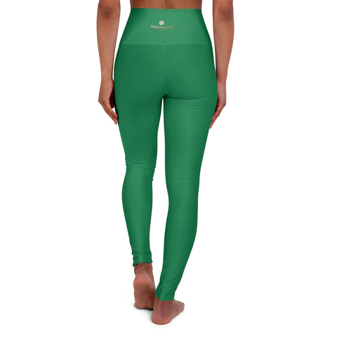 Dark Green Running Pants, High Waisted Yoga Leggings, Solid Color Long Women Yoga Tights-All Over Prints-Printify-XL-Heidi Kimura Art LLC