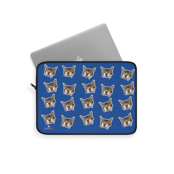 Dark Blue Peanut Meow Cat Calico Print 12",13",15" Computer Bag Laptop Sleeve- Made in USA-Laptop Sleeve-Heidi Kimura Art LLC