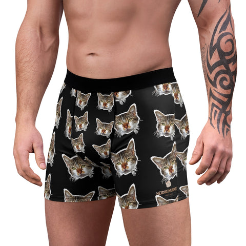 Black Cat Print Men's Underwear, Cute Cat Print Boxer Briefs For Men (US Size: XS-3XL)
