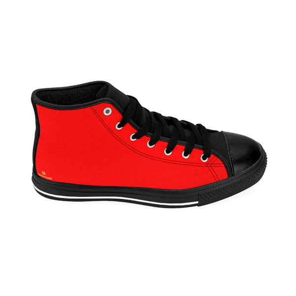 Red Hot Solid Color Print Premium Men's High-top Fashion Sneakers, Casual Shoes-Men's High Top Sneakers-Black-US 9-Heidi Kimura Art LLC