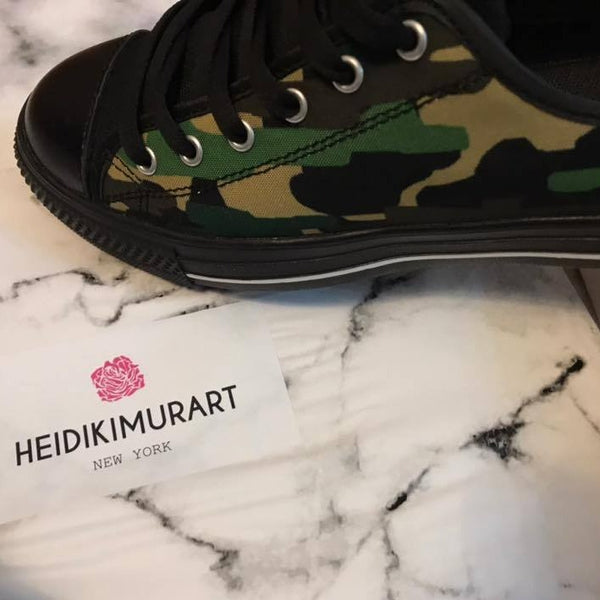 Camouflage Green Military Army Print Designer Men's Running Low Top Sneakers Shoes-Men's Low Top Sneakers-Heidi Kimura Art LLC