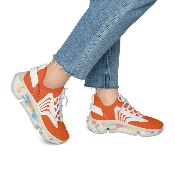 Orange Women's Mesh Sneakers, Solid Orange Color Mesh Sneakers For Women (US Size: 5.5-12)