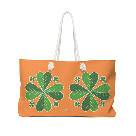 Orange Green Clover Leaf St. Patrick's Day Irish Print 24"x13"Weekender Bag- Made in USA-Weekender Bag-24x13-Heidi Kimura Art LLC