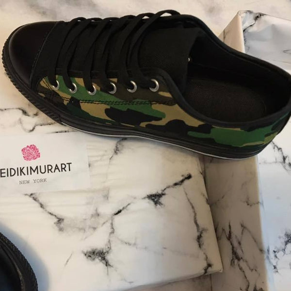 Camouflage Green Military Army Print Designer Men's Running Low Top Sneakers Shoes-Men's Low Top Sneakers-Heidi Kimura Art LLC