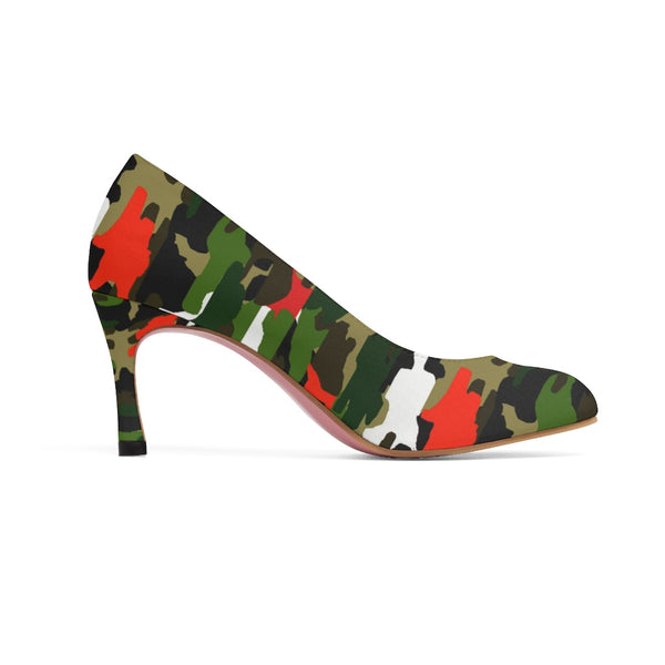 Red Green Army Camo Camouflage Print Premium Women's 3" High Heels Shoes-3 inch Heels-Heidi Kimura Art LLC