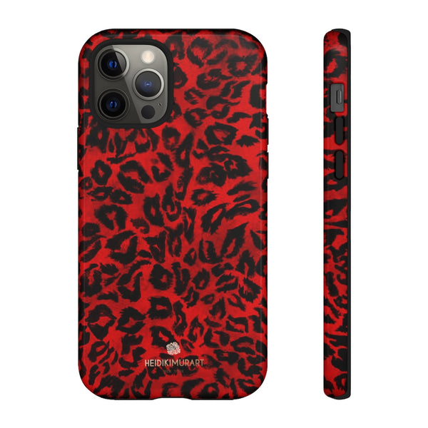 Red Leopard Print Phone Case, Animal Print Tough Designer Phone Case -Made in USA-Phone Case-Printify-iPhone 12 Pro-Glossy-Heidi Kimura Art LLC