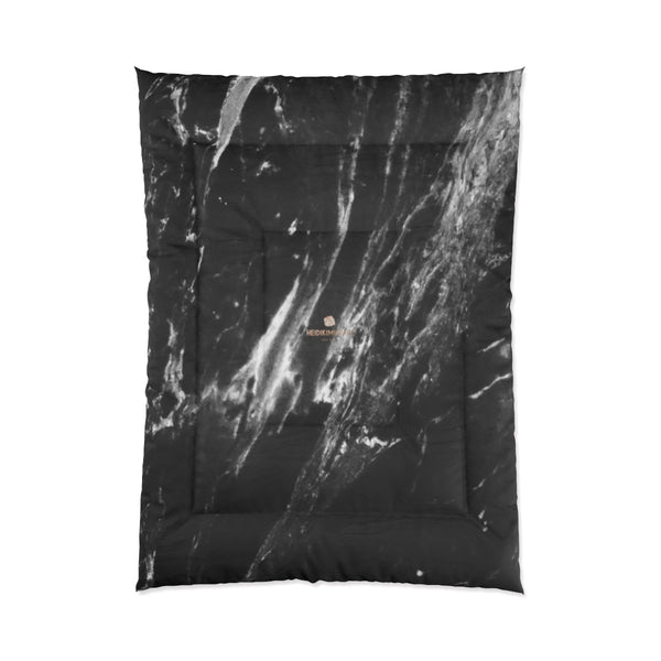 Cool Black White Marble Print Designer Comforter For King/Queen/Full/Twin-Made in USA-Comforter-68x92 (Full Size)-Heidi Kimura Art LLC