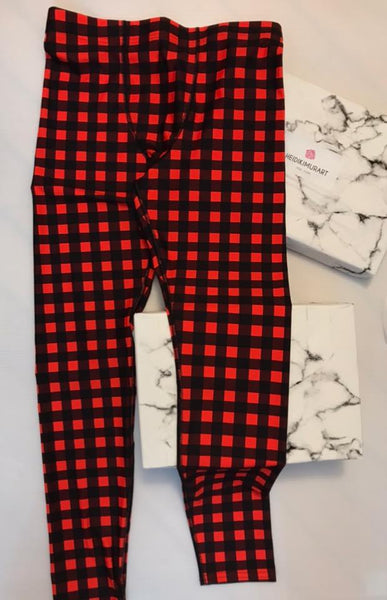Buffalo Red Plaid Print Men's Leggings, Tights Yoga Pants-Made in USA/EU(US Size: XS-3XL)-Men's Leggings-Heidi Kimura Art LLC