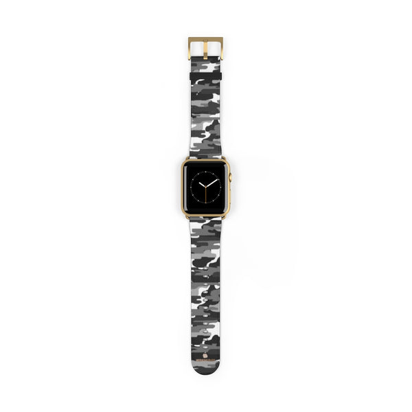Gray & White Classic Camo Print 38mm/42mm Watch Band For Apple Watch- Made in USA-Watch Band-42 mm-Gold Matte-Heidi Kimura Art LLC