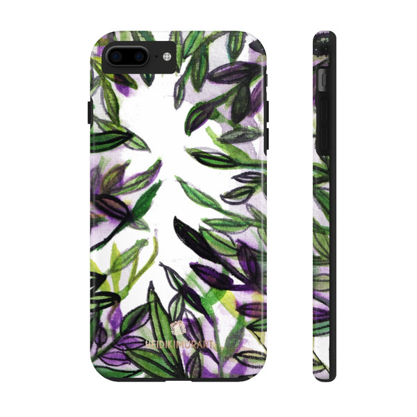 White Purple Tropical Leaf Phone Case, Floral Print Flower Case Mate Tough Phone Cases-Made in USA - Heidikimurart Limited 