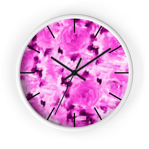 Pink Bubble Gum Rose Floral Rose 10 Inch Diameter Wall Clock - Made in USA-Wall Clock-White-Black-Heidi Kimura Art LLC