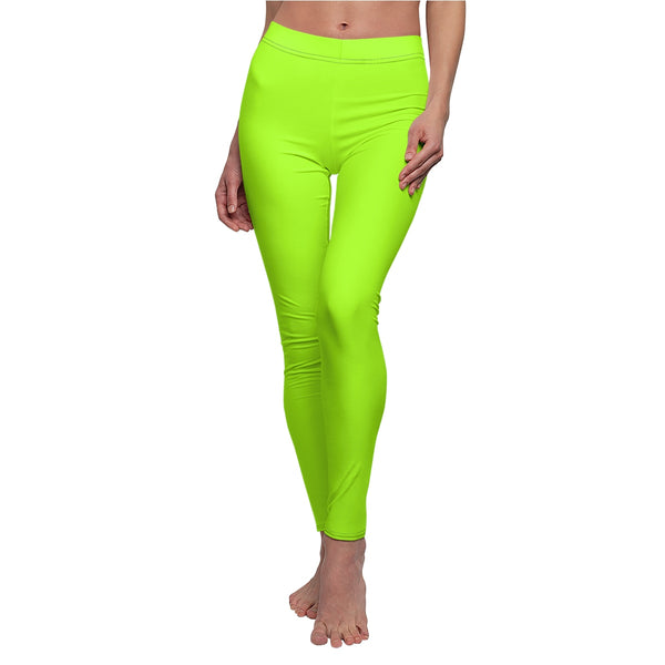 Neon Bright Green Solid Color Women's Casual Leggings, Fashion Tights- Made in USA-Casual Leggings-Heidi Kimura Art LLC