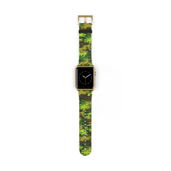 Green Brown Camo Military Print 38mm/42mm Watch Band For Apple Watch- Made in USA-Watch Band-42 mm-Gold Matte-Heidi Kimura Art LLC