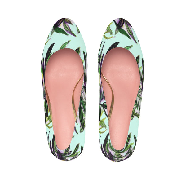 Japanese Princess Tropical Print Pastel Blue Women's Designer 4" Platform Heels-4 inch Heels-Heidi Kimura Art LLC