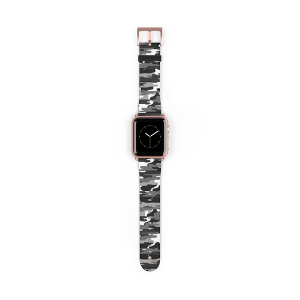 Gray & White Classic Camo Print 38mm/42mm Watch Band For Apple Watch- Made in USA-Watch Band-38 mm-Rose Gold Matte-Heidi Kimura Art LLC