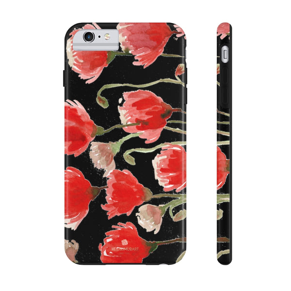 Black Red Tulip Phone Case, Floral Print Flower Case Mate Tough Phone Cases-Made in USA - Heidikimurart Limited 