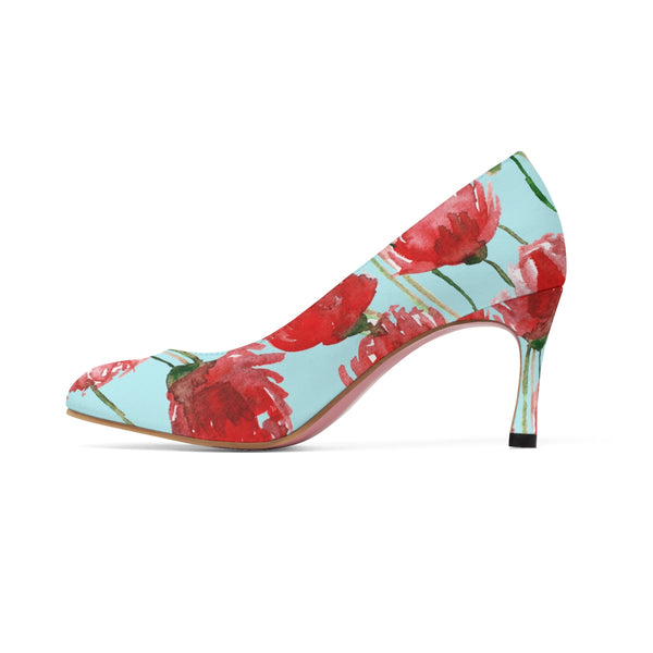 Spring Red Poppy Flower Floral Print Women's Designer 3" High Heels (US Size 5-11)-3 inch Heels-Heidi Kimura Art LLC