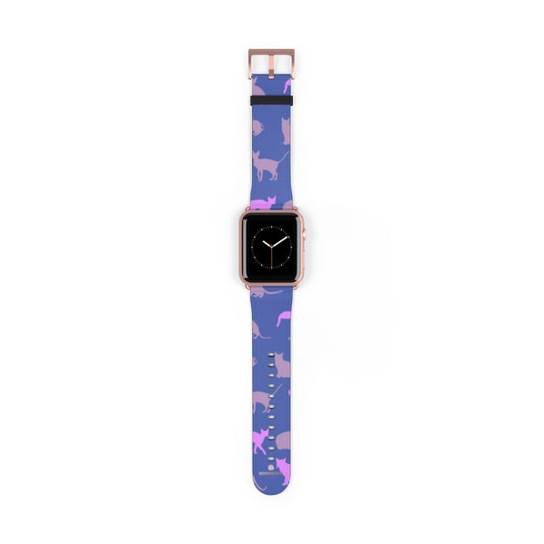 Purple Pink Cats Print 38mm/42mm Premium Watch Band For Apple Watch- Made in USA-Watch Band-42 mm-Rose Gold Matte-Heidi Kimura Art LLC