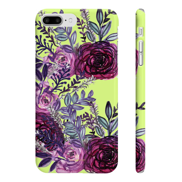 Yellow Slim iPhone/ Samsung Galaxy Floral Purple Rose iPhone or Samsung Case, Made in UK-Phone Case-iPhone 7 Plus, iPhone 8 Plus Slim-Glossy-Heidi Kimura Art LLC