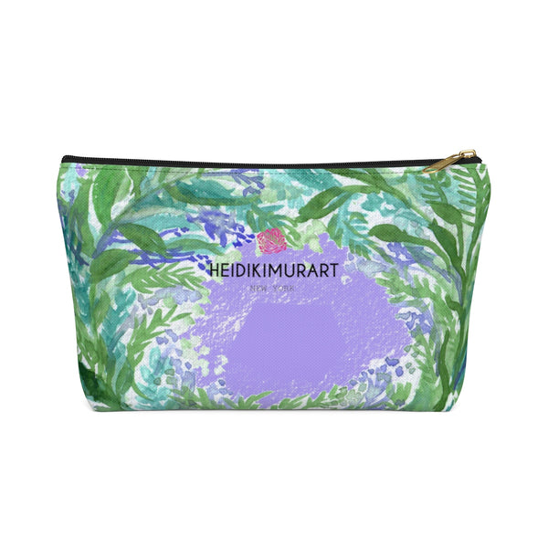 French Lavender Floral Print Accessory Pouch with T-bottom - Made in USA-Accessory Pouch-Black-Large-Heidi Kimura Art LLC