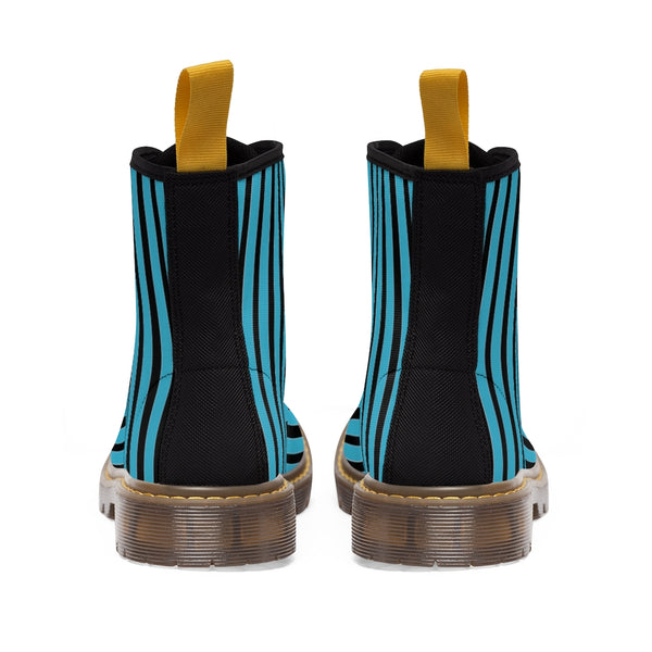 Blue Striped Print Men's Boots, Black Stripes Best Hiking Winter Boots Laced Up Designer Shoes For Men-Shoes-Printify-Heidi Kimura Art LLC