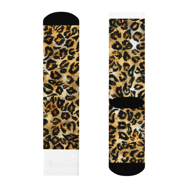 Snow Leopard Animal Skin Print Designer Ankle or Crew Elastic 1 Size Fleece Lined Socks-Socks-Heidi Kimura Art LLC