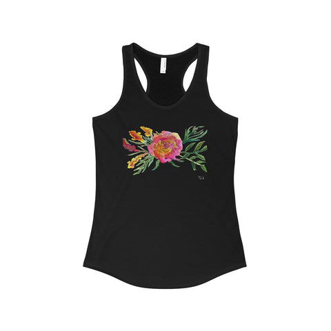 Rose Floral Designer Best Women's Ideal Racerback Tank - Made in the USA-Tank Top-Solid Black-L-Heidi Kimura Art LLC Pink Rose Tank Top, Rose Floral Designer Best Women's Ideal Racerback Tank - Made in the USA (US Size: XS-2XL)