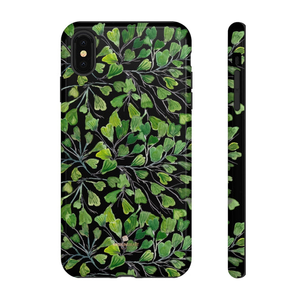 Green Maidenhair Fern Tough Cases, Black Leaf Print Phone Case-Made in USA-Phone Case-Printify-iPhone XS MAX-Glossy-Heidi Kimura Art LLC