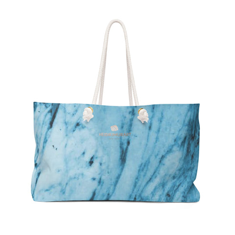 Blue White Marble Print Designer 24"x13" Designer Weekender Bag-Made in USA-Weekender Bag-24x13-Heidi Kimura Art LLC