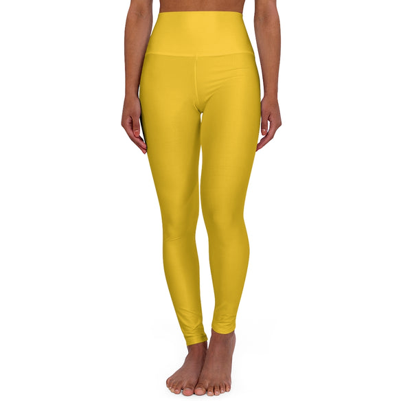 Yellow High Waisted Yoga Leggings, Solid Color Long Women Yoga Tights-All Over Prints-Printify-Heidi Kimura Art LLC