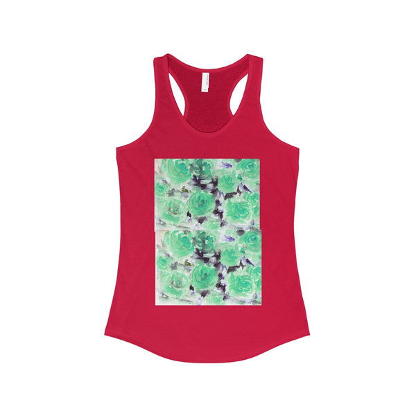 Nobusuke Ice Blue Rose Floral Women's Ideal Racerback Tank -Made in the U.S.A. (US Size: XS-2XL)-Tank Top-Solid Red-XS-Heidi Kimura Art LLC