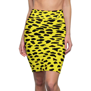 Yellow Leopard Women's Pencil Skirt, Animal Print Designer Skirt - Heidikimurart Limited  Yellow Leopard Women's Pencil Skirt, Animal Print Designer Mid Waist Girlie Premium Quality Designer Women's Pencil Skirt - Made in USA (US Size XS-2XL)