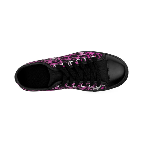 Pink Leopard Print Women's Sneakers, Pink Animal Print Fashion Tennis Canvas Shoes For Ladies