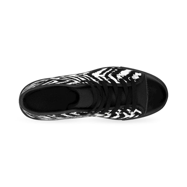 Zebra Women's Sneakers, Striped Animal Print Designer High-top Sneakers Tennis Shoes-Shoes-Printify-Heidi Kimura Art LLCZebra Women's Sneakers, Striped Animal Print 5" Calf Height Women's High-Top Sneakers Running Canvas Shoes (US Size: 6-12)