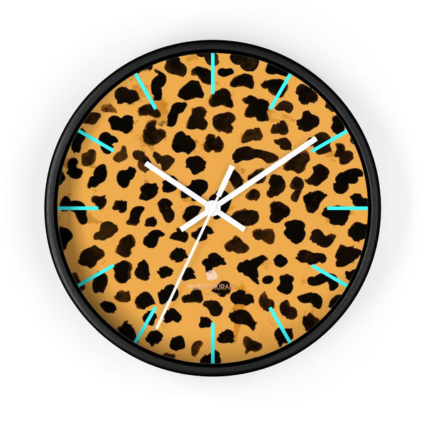 Brown Cheetah Print Wall Clock, Animal Print Best 10 in. Dia. Indoor Clock- Made in USA-Wall Clock-10 in-Black-White-Heidi Kimura Art LLC