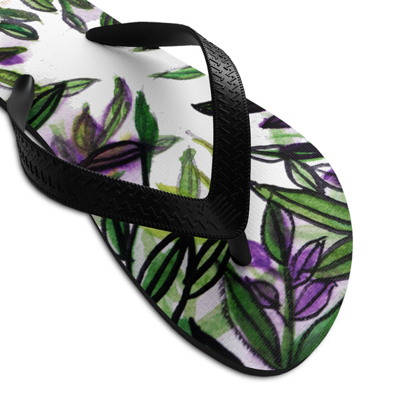 Green Tropical Leaves Print Unisex Designer Flip-Flops - Made in USA (Size: S, M, L)-Flip-Flops-Heidi Kimura Art LLC
