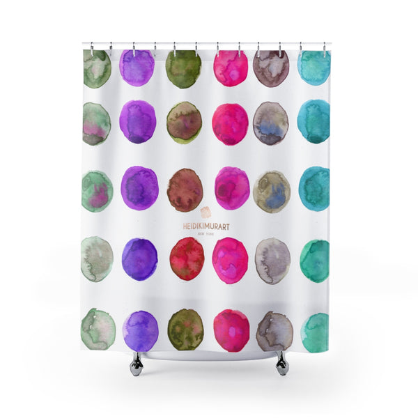 Colorful Polka Dots Watercolor Print 71"x74" Polyester Shower Curtains- Printed in USA-Shower Curtain-71" x 74"-Heidi Kimura Art LLC Colorful Polka Dots Shower Curtains, Colorful Polka Dots Watercolor Print 71"x74" Polyester Shower Curtains- Printed in USA