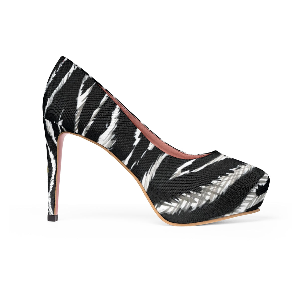 Zebra Black White Animal Stripe Print Designer Women's Platform Heels (US Size: 5-11)-4 inch Heels-US 7-Heidi Kimura Art LLC
