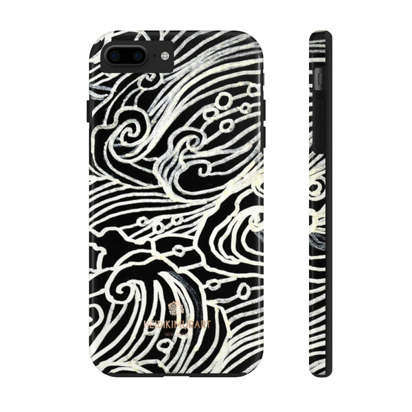 Black Waves Print Phone Case, Designer Case Mate Tough Phone Cases-Made in USA - Heidikimurart Limited 