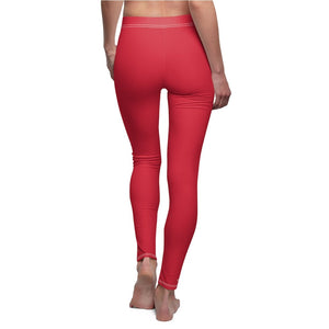 Bright Rose Red Solid Color Print Women's Dressy Long Casual Leggings- Made in USA-Casual Leggings-White Seams-M-Heidi Kimura Art LLC
