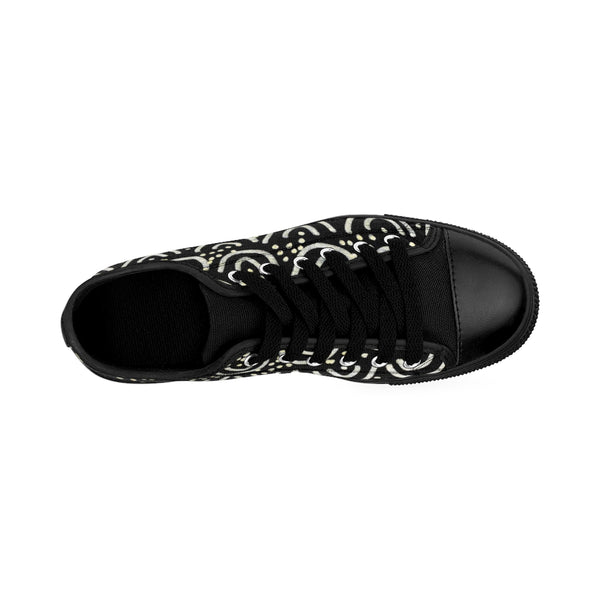 Black Mermaid Scale Print Men's Low Top Nylon Canvas Sneakers Tennis Shoes (US Size: 7-14)-Men's Low Top Sneakers-Heidi Kimura Art LLC