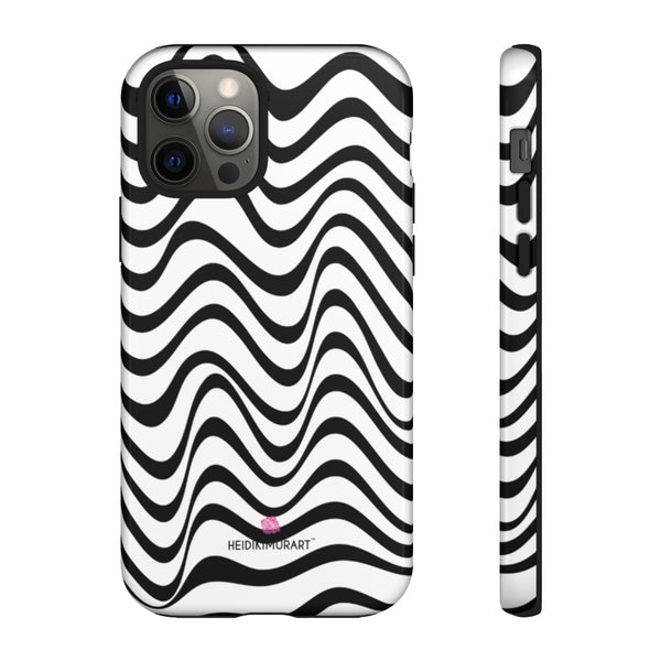 Black Wavy Designer Tough Cases, Modern Minimalist Designer Case Mate Best Tough Phone Case For iPhones and Samsung Galaxy Devices-Made in USA