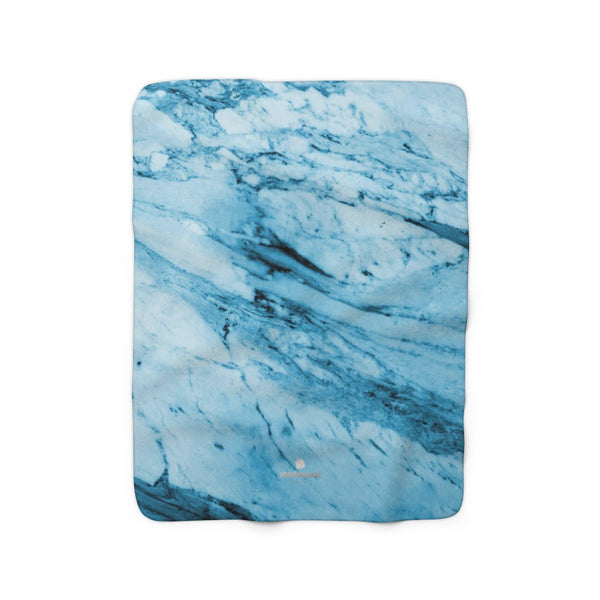 Modern Blue Marble Abstract Print Designer Cozy Sherpa Fleece Blanket-Made in USA-Blanket-50'' x 60''-Heidi Kimura Art LLC