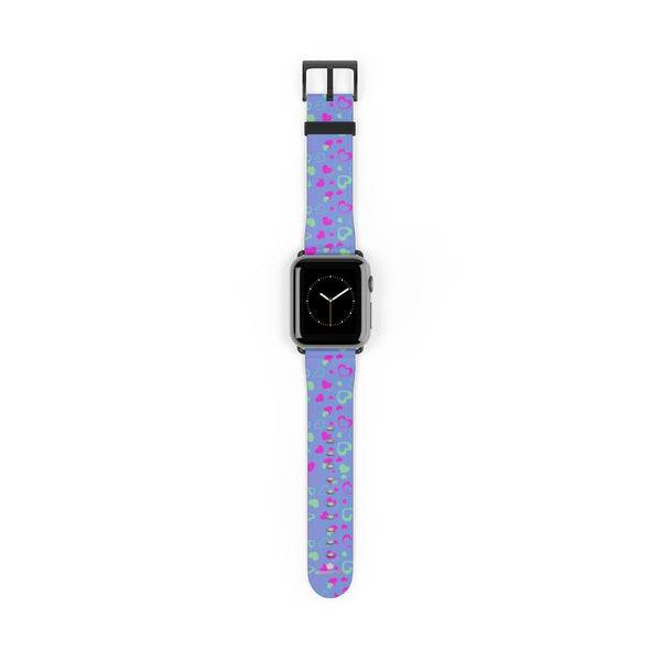 Light Violet Purple Pink Hearts 38mm/42mm Watch Band For Apple Watch- Made in USA-Watch Band-38 mm-Black Matte-Heidi Kimura Art LLC